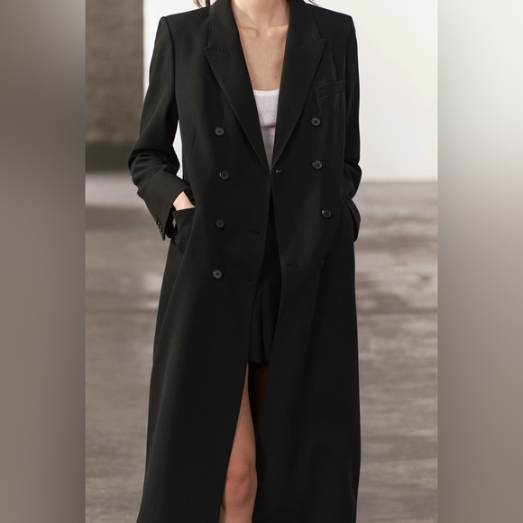 BNWT ZARA WOMEN TAILORED DOUBLE BREASTED COAT ZW COLLECTION LONG COAT BLACK XS - Picture 4 of 13